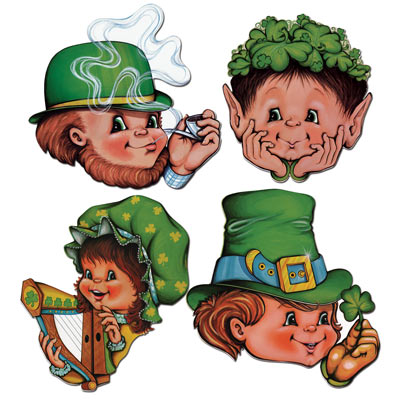 Cartoon designed children faces with St. Patrick's Day traditions such as shamrock printed hats.