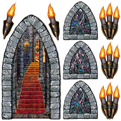 Stairway, Window & Torch Props (Pack of 12) Halloween, props, pictures, photo, window, stairway, torch, medival 