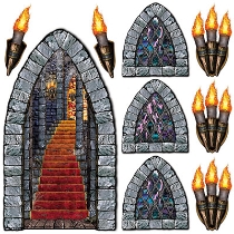 Stairway, Window & Torch Props (Pack of 12) Halloween, props, pictures, photo, window, stairway, torch, medival 