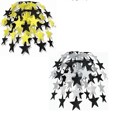 black and gold & black and silver hanging cascades with stars on them