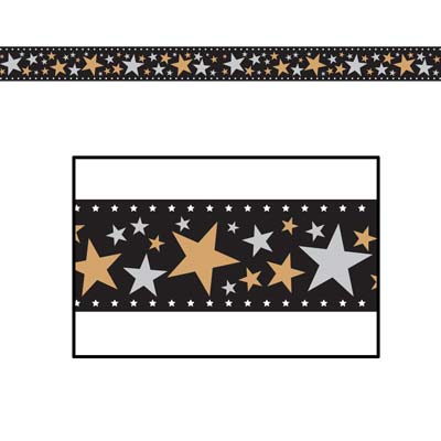 Black, Gold and Silver Star Filmstrip Poly Decorating  Material 