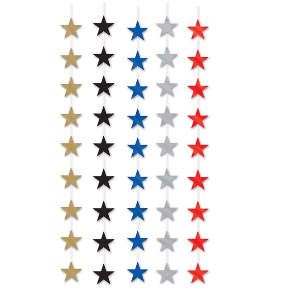 Star Stringer with gold, black, blue, silver or red stars attached.