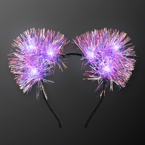 Still-Light Sparkle Iridescent Pom Ears (Pack of 12) iridescent pom ears, LED pom ear headband, light up tinsel headband, glowing party headband, LED costume accessories, sparkle pom ears, light up festival headband, Party Express LED headband, iridescent light up ears, steady light pom headband