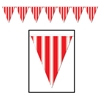 Pennant banner with red and white circus like stripes.