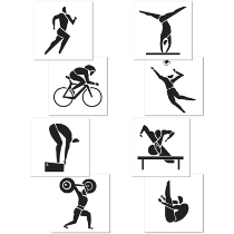 Summer Sports Cutouts of a biker, lifter, runner, swimmer and more.