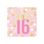 Sweet 16 Luncheon Napkins  (Pack of 192) sweet 16 beverage napkins, sweet sixteen party supplies, 2 ply drink napkins, pink gold birthday napkins, milestone birthday tableware, 16th birthday decorations, Party Express napkins