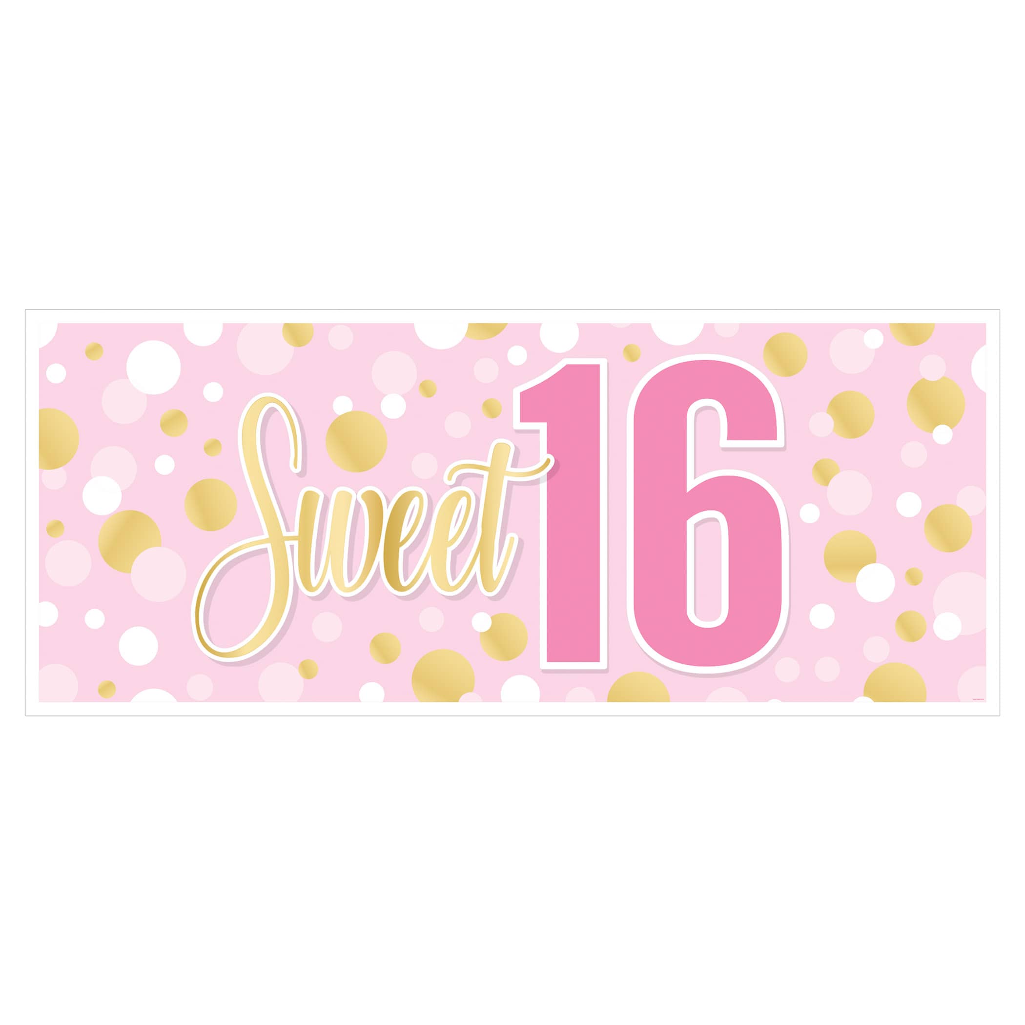 Sweet 16 Oversized Sign Banner (Pack of 12) sweet 16 banner, oversized sweet sixteen sign, gold pink white party décor, all-weather birthday banner, sweet 16 decorations, milestone birthday décor, large party banner, Party Express sweet 16 supplies
