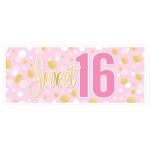 Sweet 16 Oversized Sign Banner (Pack of 12) sweet 16 banner, oversized sweet sixteen sign, gold pink white party décor, all-weather birthday banner, sweet 16 decorations, milestone birthday décor, large party banner, Party Express sweet 16 supplies