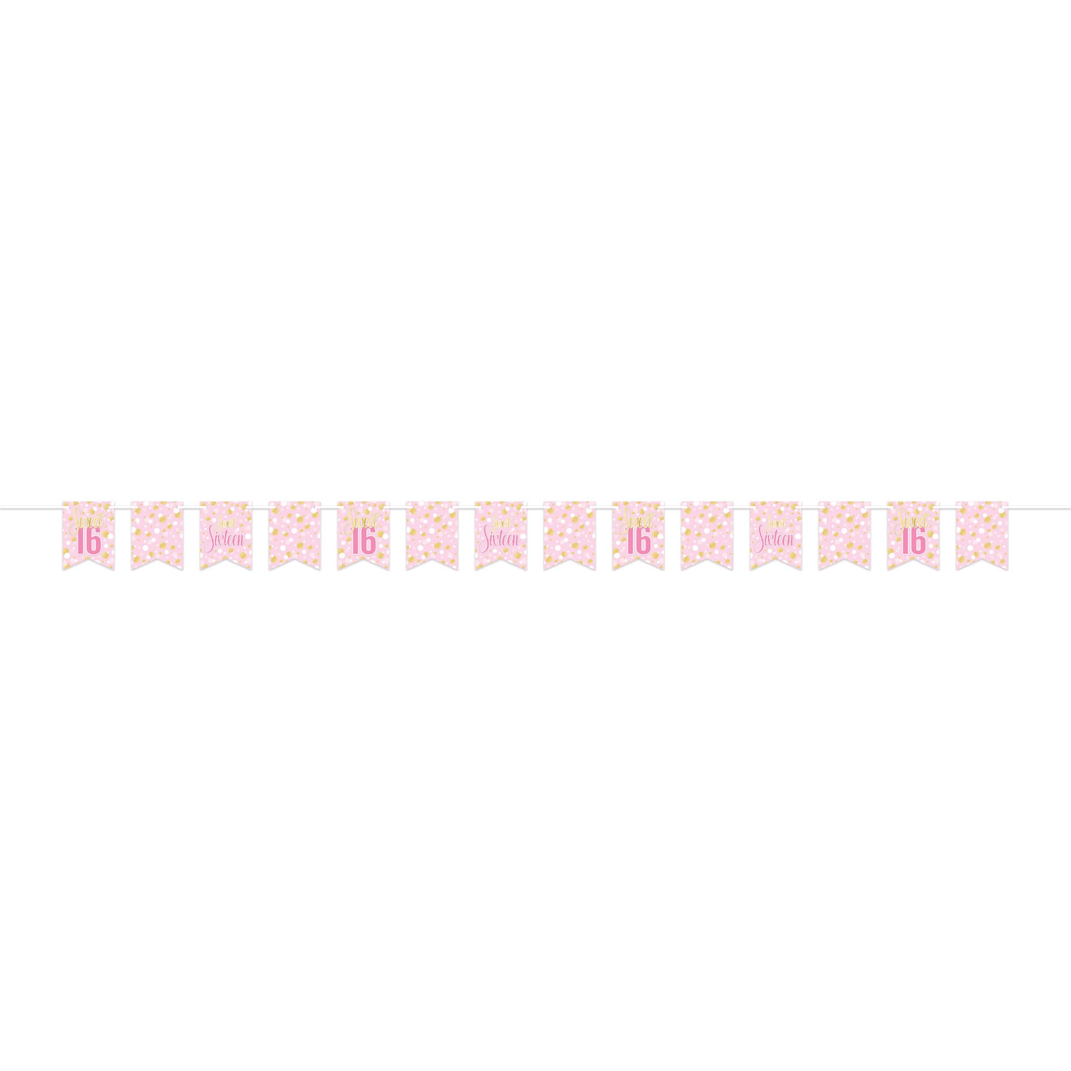 Sweet 16 Streamer (Pack of 12) sweet 16 streamer, sweet sixteen banner, gold pink white party décor, cardstock pennant banner, sweet 16 decorations, birthday banner, party streamer, Party Express sweet 16 supplies