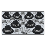 black and silver party kit for 50 people with 1920's style fedoras