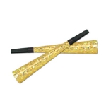 Gold Prismatic party horns with black plastic mouth piece. 