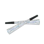 Silver prismatic party horns with black plastic mouth piece. 