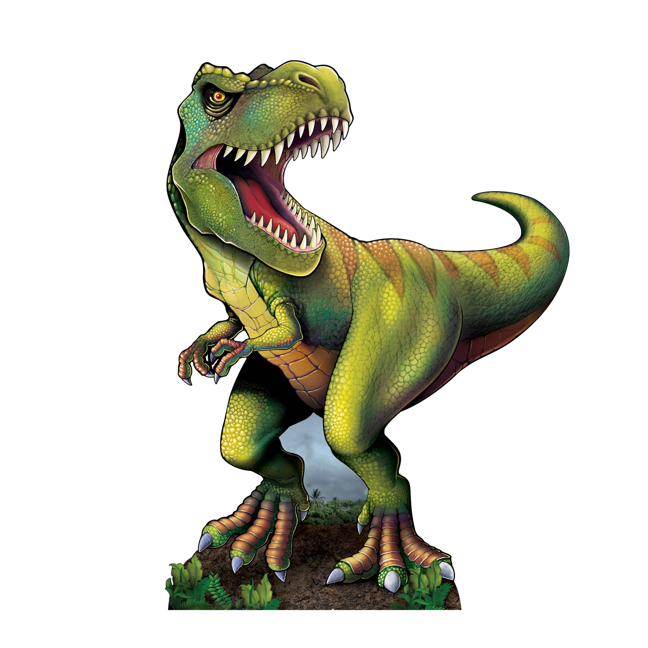 T-Rex Stand-Up (Pack of 4) t-rex stand up, tyrannosaurus stand up, dinosaur stand up, cardboard dinosaur decoration, large dinosaur prop, 6 ft dinosaur stand up, dinosaur party supplies, Jurassic decorations, Party Express stand ups, pack of 4 dinosaur props