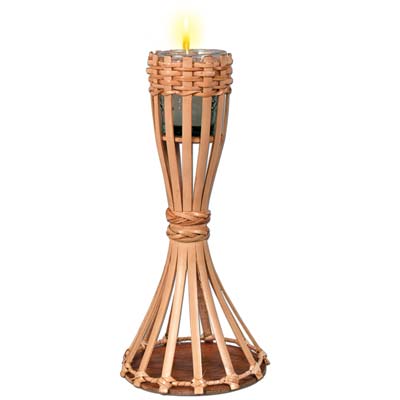 Bamboo material table top tiki torch with a candle to light up.