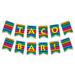 Taco Bar! Streamer (Pack of 12) taco bar streamer, taco party decorations, printed pennant banner, taco night décor, fiesta party supplies, 6x7 streamer, cardboard pennant banner, Cinco de Mayo decorations