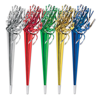 Assorted Colored Metallic Tasseled Trumpets for New Years Eve