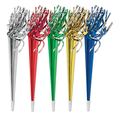 Assorted Colored Metallic Tasseled Trumpets for New Years Eve