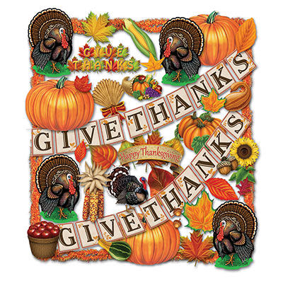 Assorted Thanksgiving Trimorama with a Give Thanks banner in bold letters 