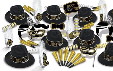 The Great 20s New Years Eve Party Kit for 50 The Great 20s New Years Eve Party Kit for 50, 20s, great 20s, 1920s, New Years Eve, party kit, party favors, hat, tiara, fun signs, horns, wholesale, inexpensive, bulk