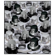 The Great New Year Assortment for 300 - Silver/Black New Year's, New Year's Eve, party supplies, party kits, assortment, colorful, multi-colored, party hats, party horns, tiaras, for 300