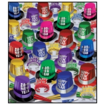 The Great New Year Assortment for 300 New Year's, New Year's Eve, party supplies, party kits, assortment, colorful, multi-colored, party hats, party horns, tiaras, for 300