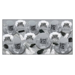 Silver New Year's Eve party kit for 50 people with top hats, horns, tiaras, and noisemakers