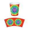 Paper cups printed with a tie-dye design.