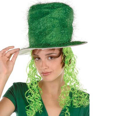 Tinsel Top Hat with Curly Wig for St. Patrick's Day