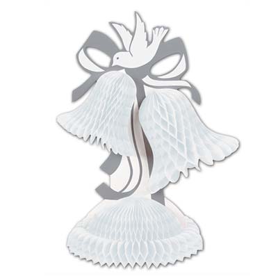 Tissue Bell Centerpiece with card stock silver ribbon and beautiful dove.