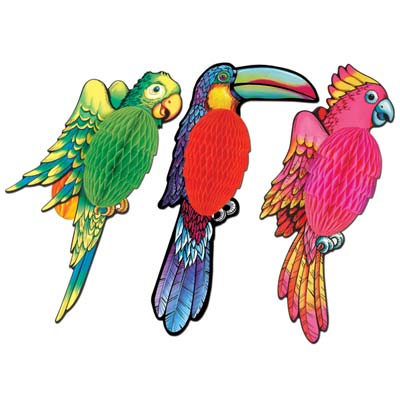 Tissue Exotic Birds of bright colors made of card stock material with tissue material body.