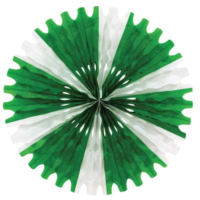 Tissue Fan made of green and white tissue material.