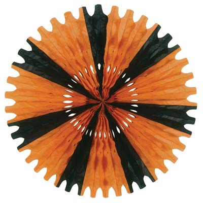 Tissue Fan made of black and orange tissue material.