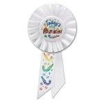 Today's My Birthday White Rosette with multi colored metallic lettering and designs 
