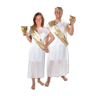 White Toga Set with Gold sashs for a toga party