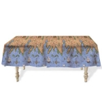 Plastic table cover with a treasure map including land and sea.