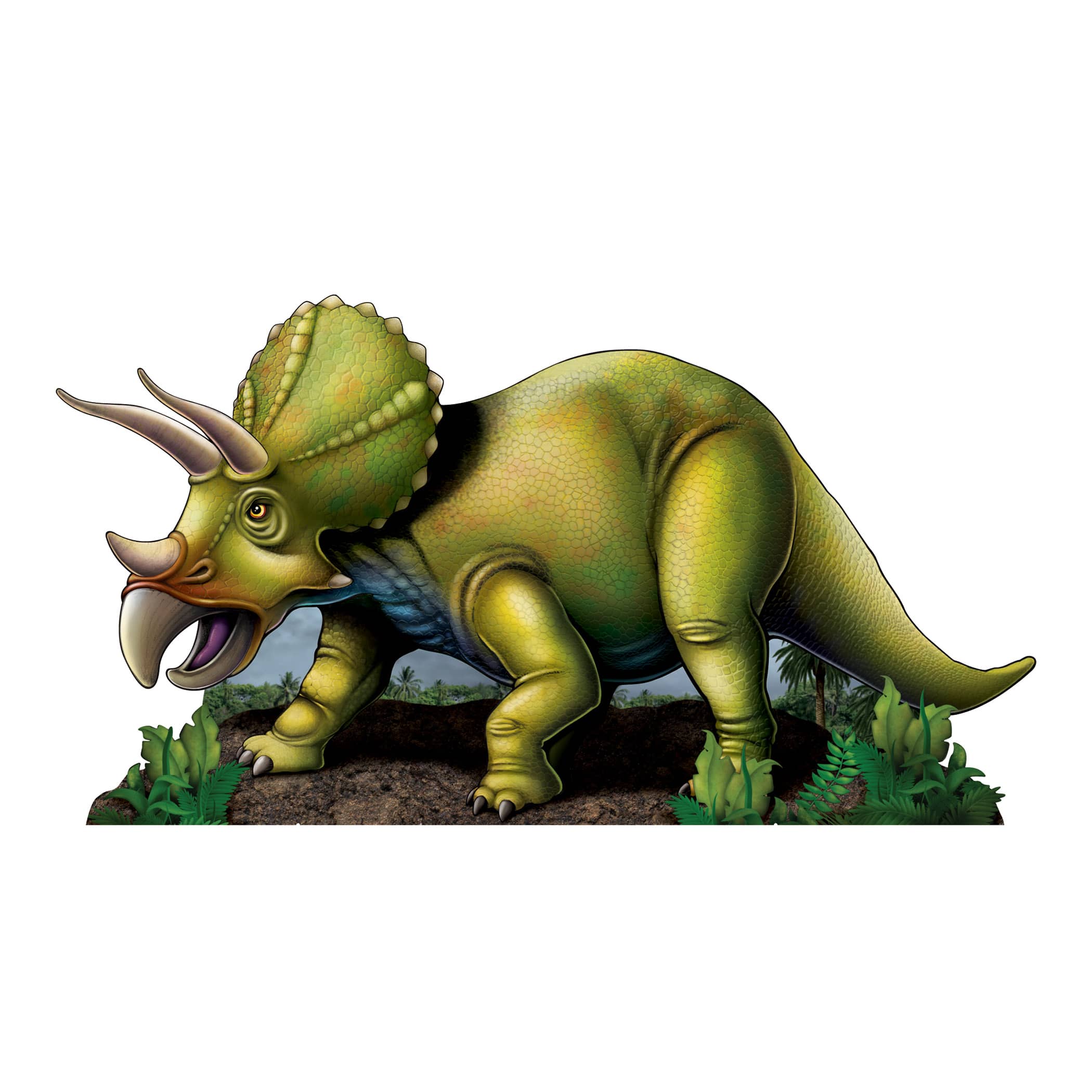 Triceratops Stand-Up (Pack of 4) triceratops stand up, dinosaur stand up, cardboard dinosaur decoration, large dinosaur prop, 3 ft x 6 ft stand up, dinosaur party supplies, Jurassic decorations, Party Express stand ups, pack of 4 dinosaur props