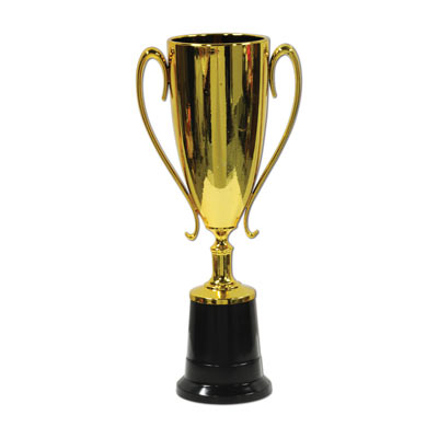 The Trophy Cup Award has a black base with a gold trophy top.
