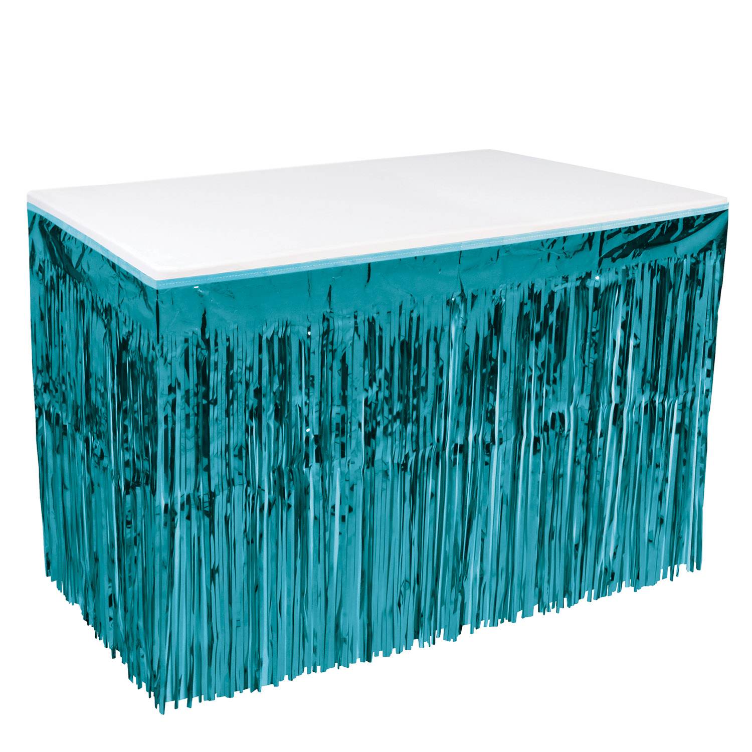 Turquoise Metallic Table Skirting (Pack of 6) turquoise metallic table skirting, 1-ply table skirt, 30 x 14 table skirting, made in USA party décor, metallic turquoise table skirt, bulk table skirts, event table decorations, banquet table skirting, Party Express table skirts