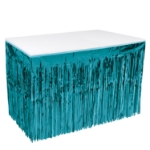 Turquoise Metallic Table Skirting (Pack of 6) turquoise metallic table skirting, 1-ply table skirt, 30 x 14 table skirting, made in USA party décor, metallic turquoise table skirt, bulk table skirts, event table decorations, banquet table skirting, Party Express table skirts