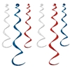 Metallic blue, silver and red whirls for ceiling decoration.