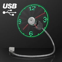 USB PoweRed LED Light Clock Desk Fan (Pack of 5) USB clock fan, LED clock fan, light up USB fan, flexible USB fan, desk cooling fan, USB 2.0 fan, LED time display fan, tech desk accessories, Party Express USB fan