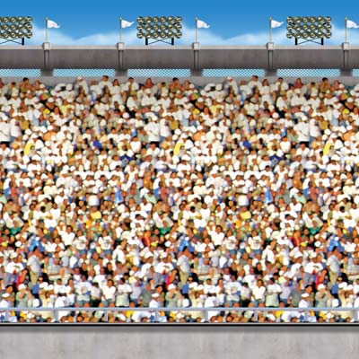 Upper Deck Stadium Backdrop printed on thin plastic material.