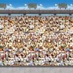 Upper Deck Stadium Backdrop printed on thin plastic material.