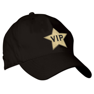 Black VIP Hat with white star and black VIP lettering 