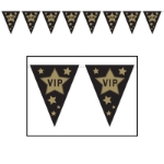 VIP Pennant Banner with black background with gold stars with one stating "VIP".