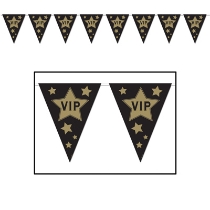 VIP Pennant Banner with black background with gold stars with one stating "VIP".