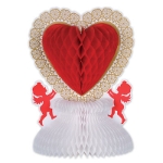 Valentine Day Table Centerpiece with a red heart and lace edging