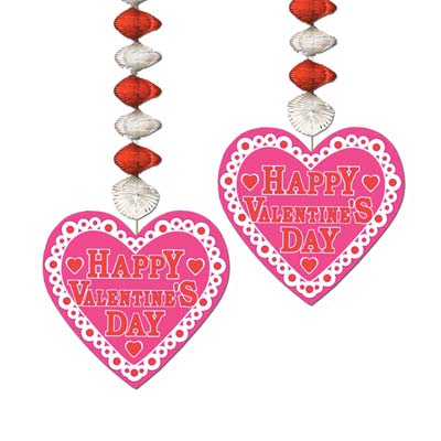 Happy Valentine Day Danglers with red/silver streamers with hearts on the ends