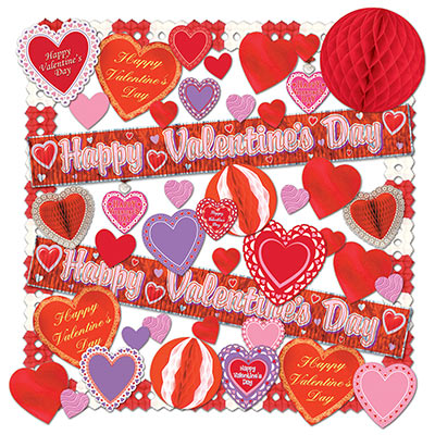 Assorted Valentine Decorating Kit with streamers and hearts for Valentines Day