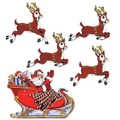 Vintage Christmas Santa & Sleigh Cutouts (Pack of 60) Vintage Christmas Santa & Sleigh Cutouts, santa, sleigh, reindeer, decoration, christmas, wholesale, inexpensive, bulk